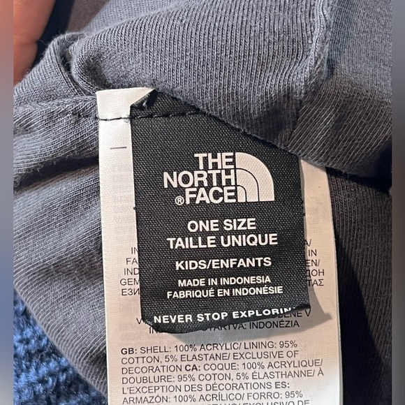 The North Face Blue Winter Beanie Winter Hat Ribbed Cotton Wool Front Logo - Picture 6 of 7